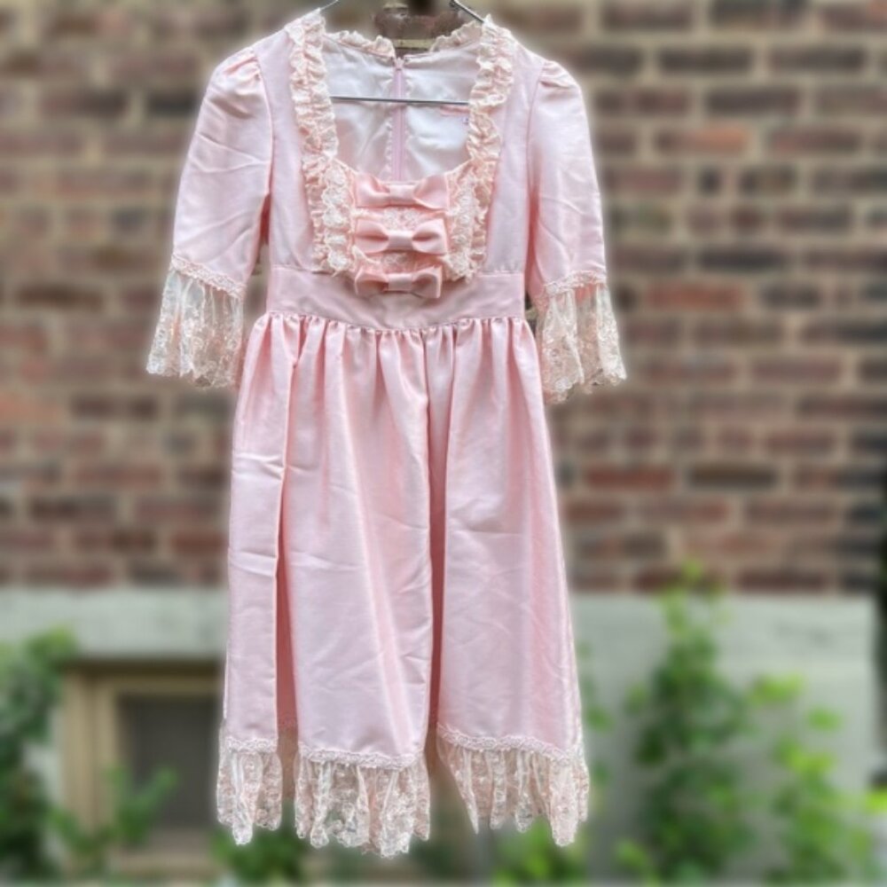 Jesus Diamante Marie Antoinette Inspired Pink Dress with Triple Bow Detail